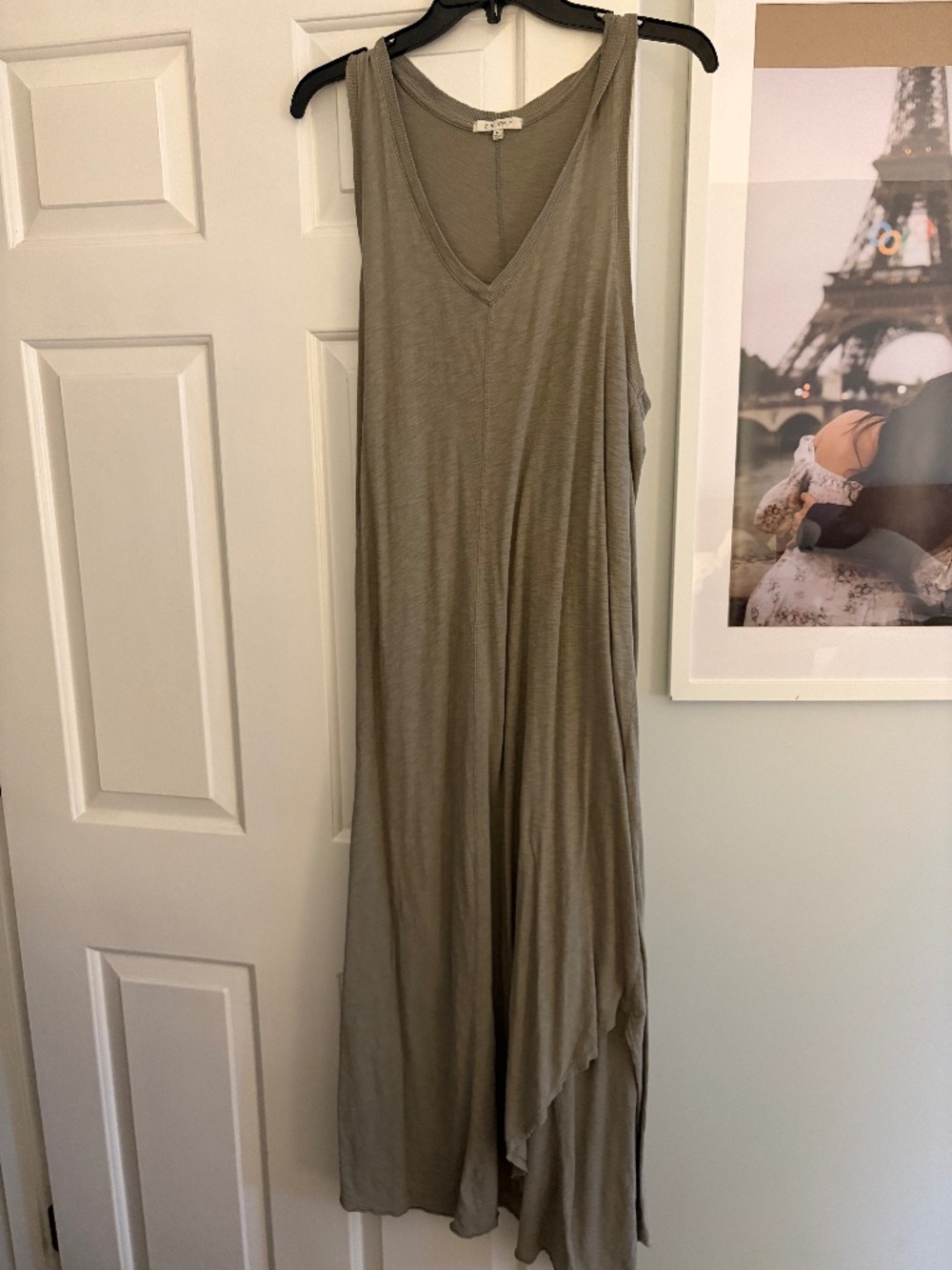Z Supply Jersey Tank V Neck Midi Dress Olive Green